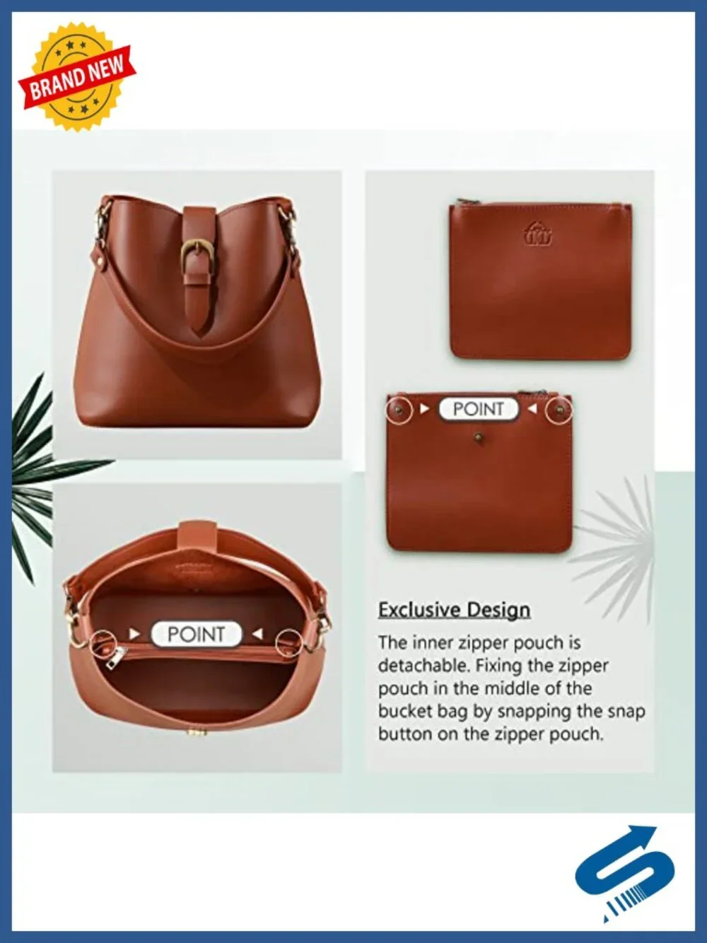 Vegan Leather Bucket Bag Hobo Crossbody Shoulder Handbag Purse